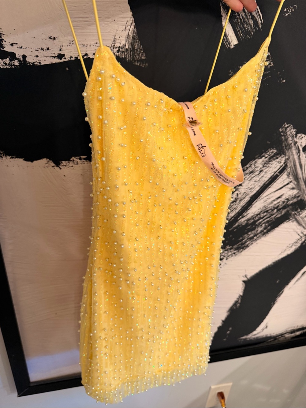 Oh Polly Yellow Beaded Spaghetti Strap Mini Dress - Picture 3 of 5